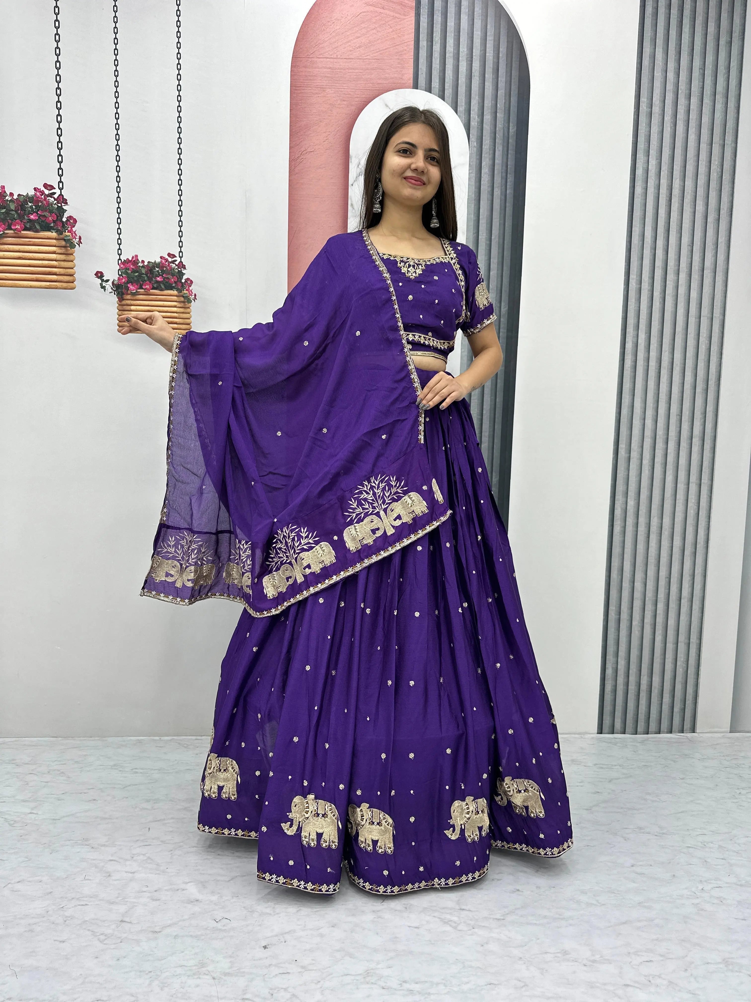 Chinon Thread Embroidery work Chaniya Choli