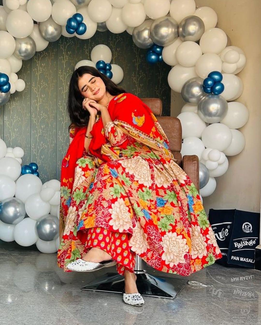 Cotton Chanderi Summer Special Floral Digital Print work Flair Kurti Pant Dupatta Set (Ready to wear)
