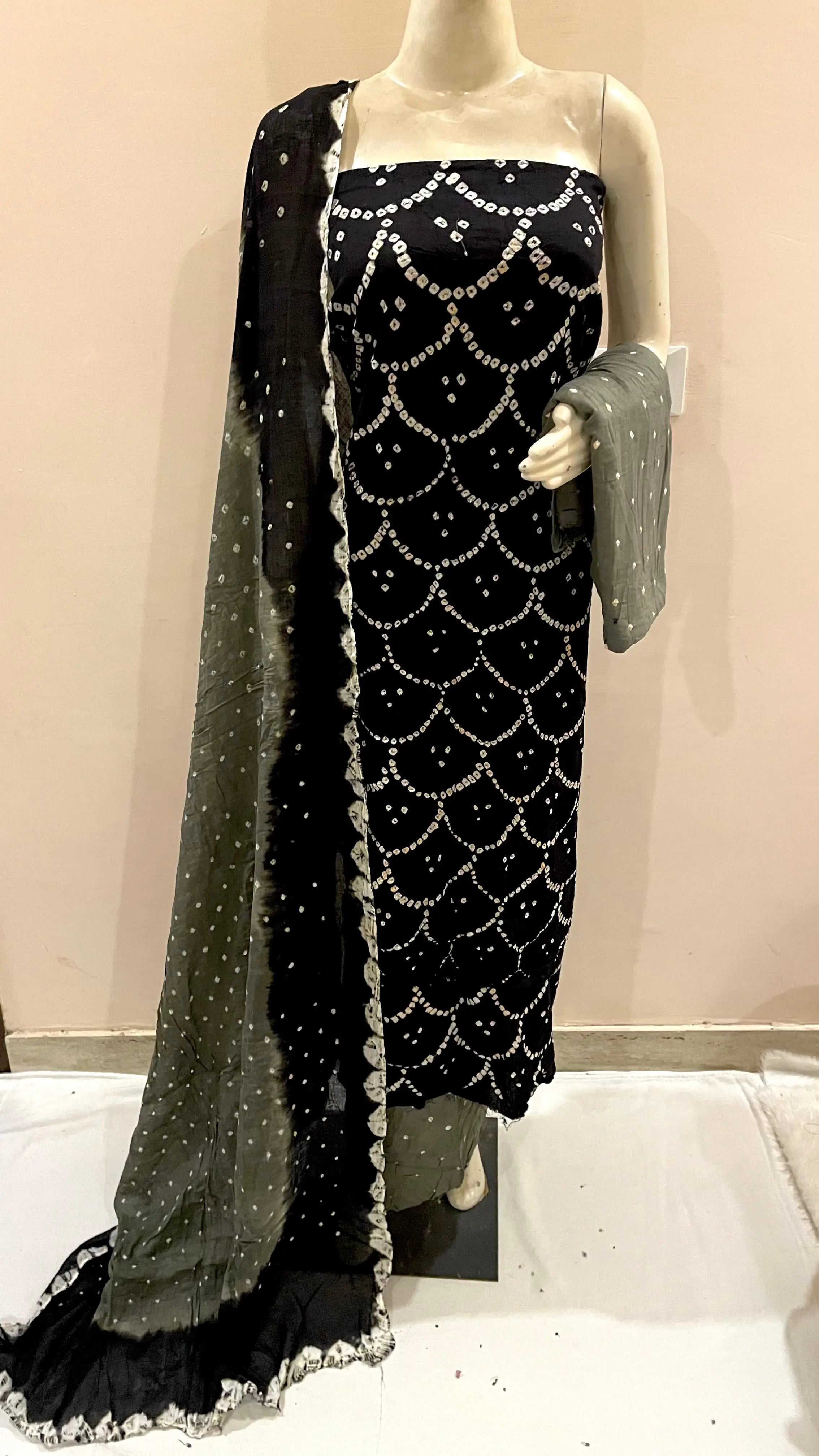 Cotton Satin Kutch Bandhani Dress Material
