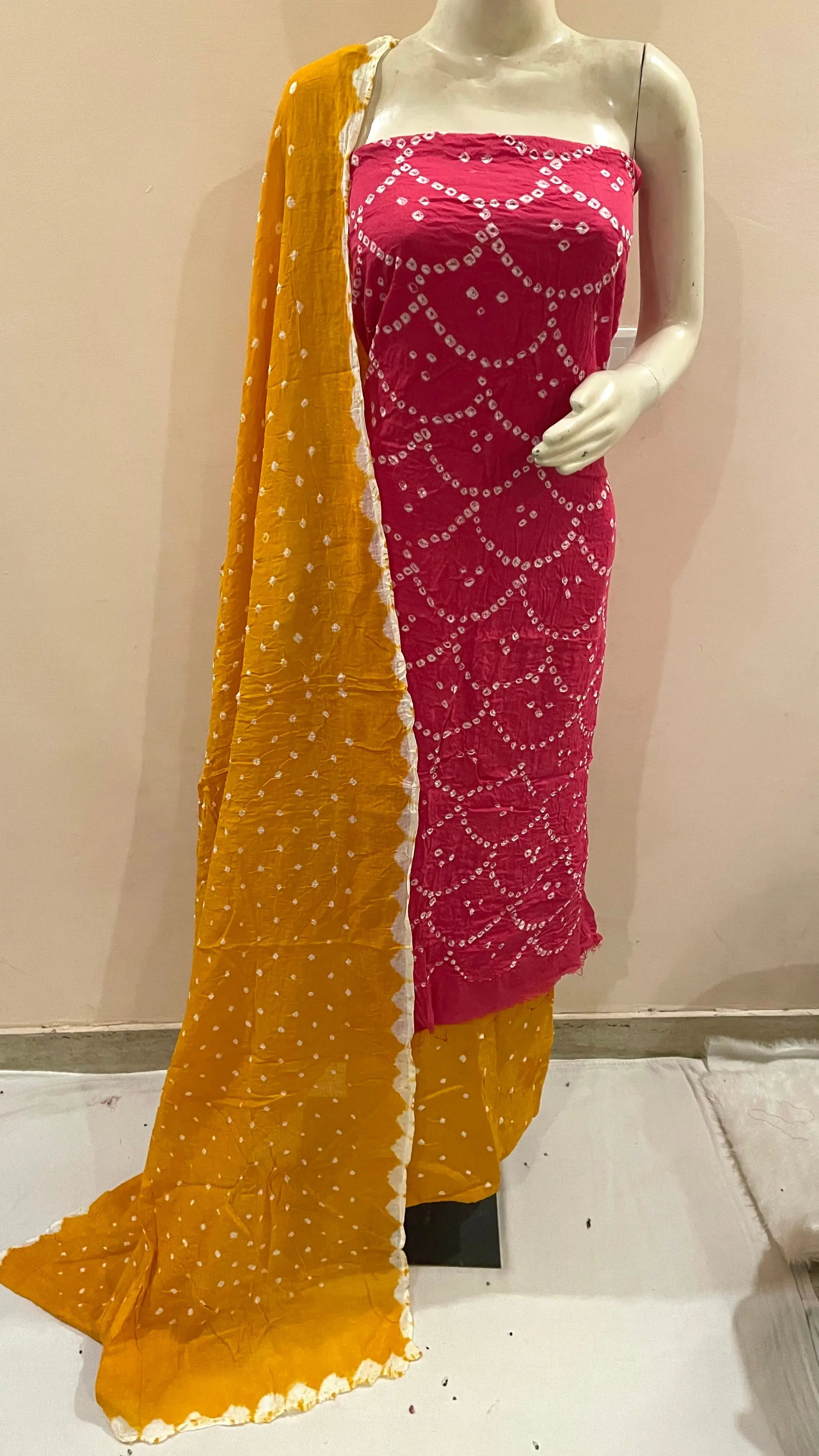 Cotton Satin Kutch Bandhani Dress Material