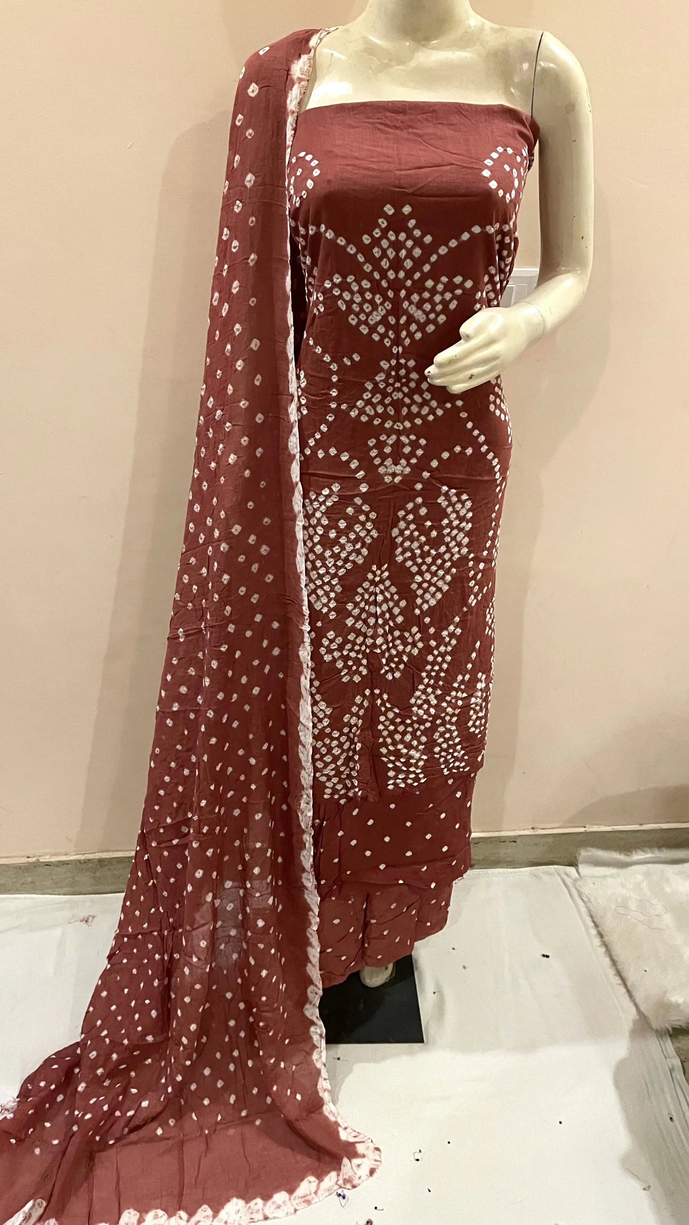 Cotton Satin Original Kutch Bandhani Dress Material