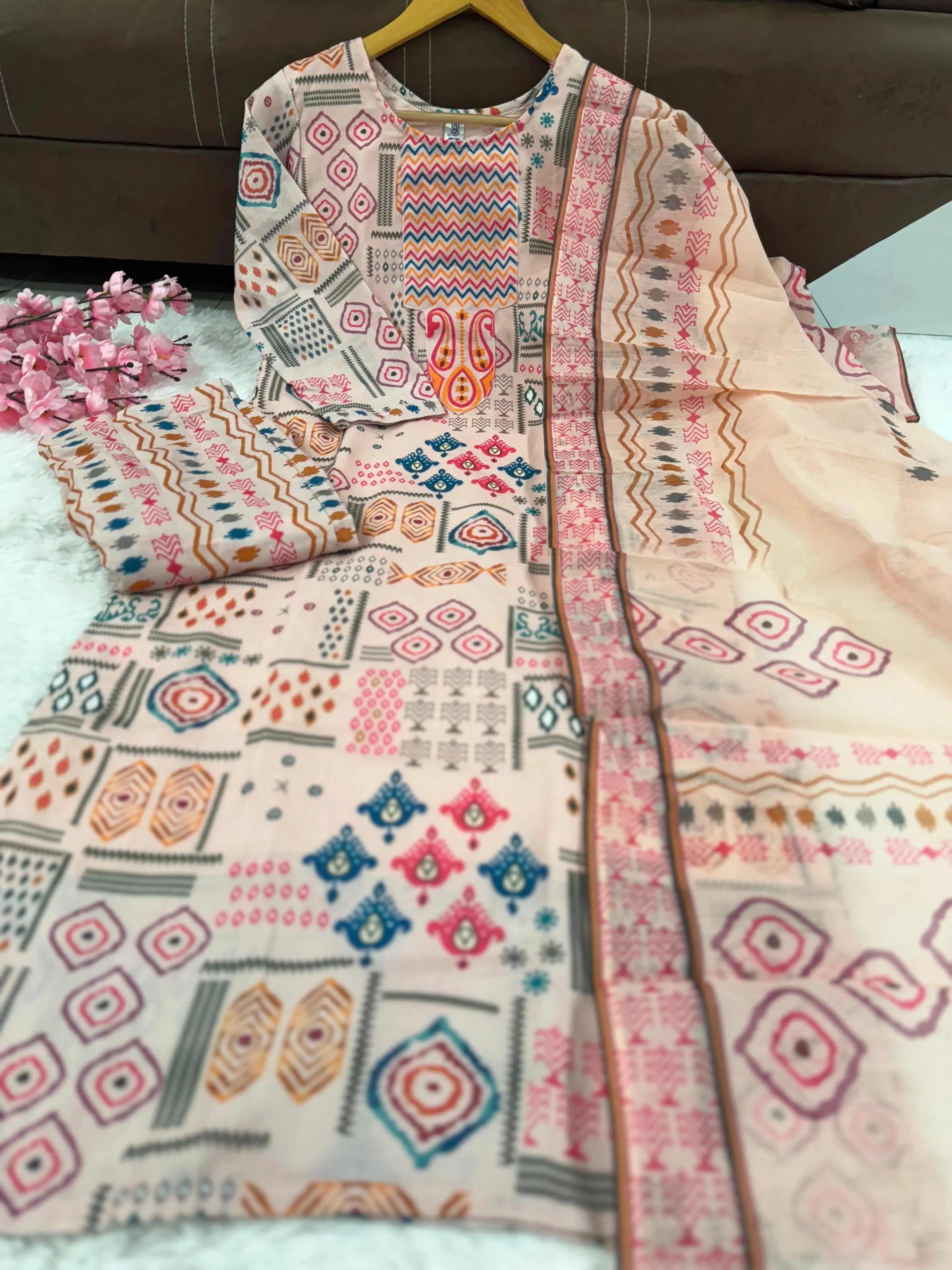 Cotton Summer Special Digital Printed Kurti Pant Dupatta Set