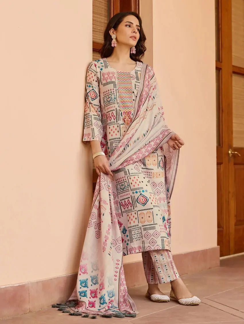 Cotton Summer Special Digital Printed Kurti Pant Dupatta Set