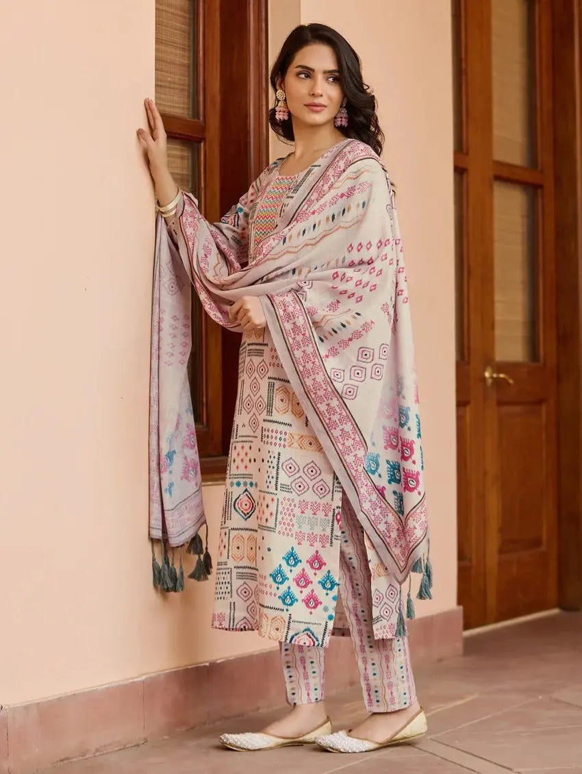 Cotton Summer Special Digital Printed Kurti Pant Dupatta Set