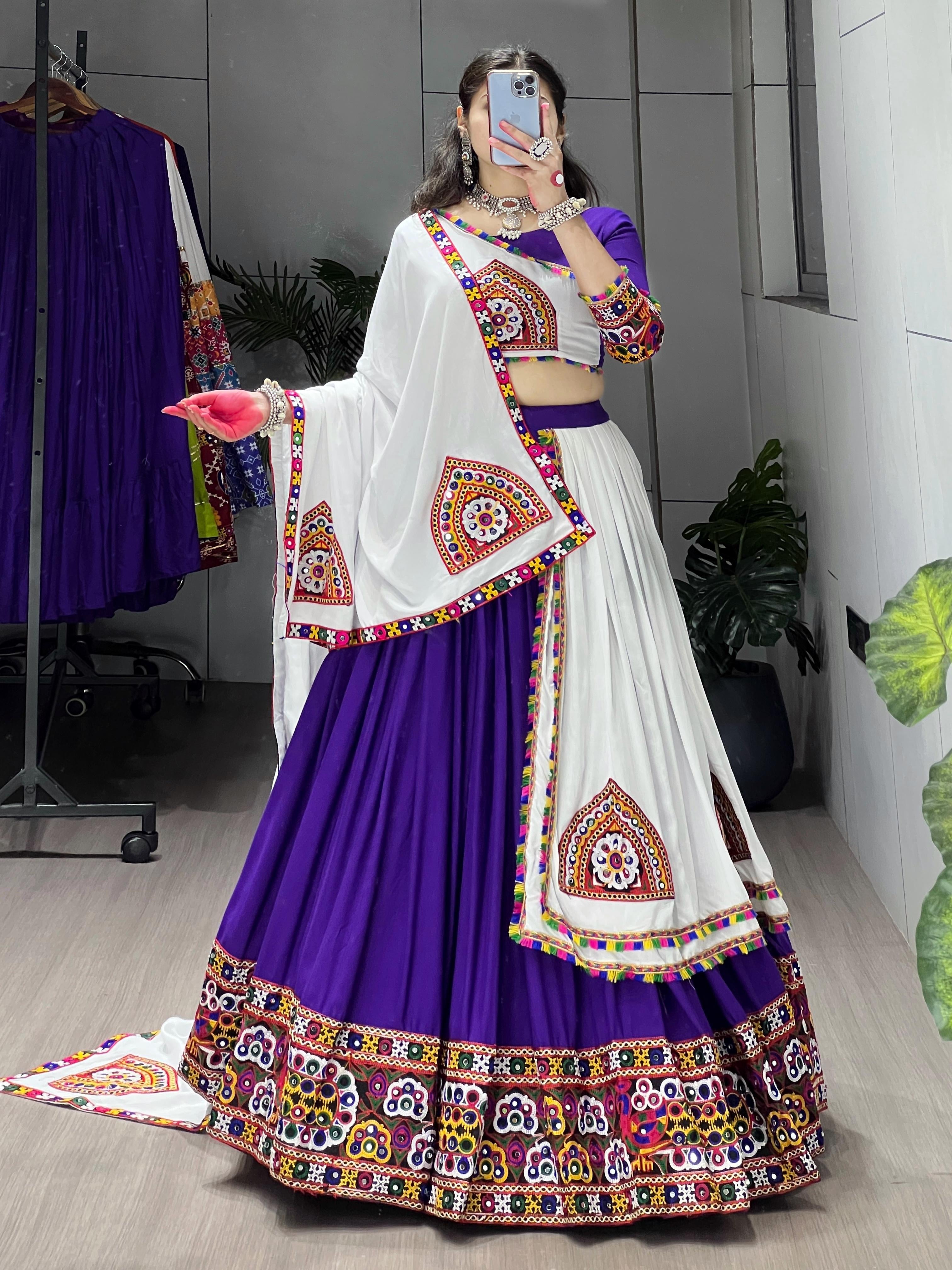 Rayon Cotton Kutchi Gamthi Work Ready Wear Navratri Special Chaniya Choli