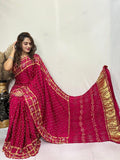 Pure Modal Silk Golden Chex Hand Made Barik Bandhej work Silk Bandhani Saree