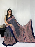 Modal Silk Authentic Hand Blocked Ajrakh work Saree