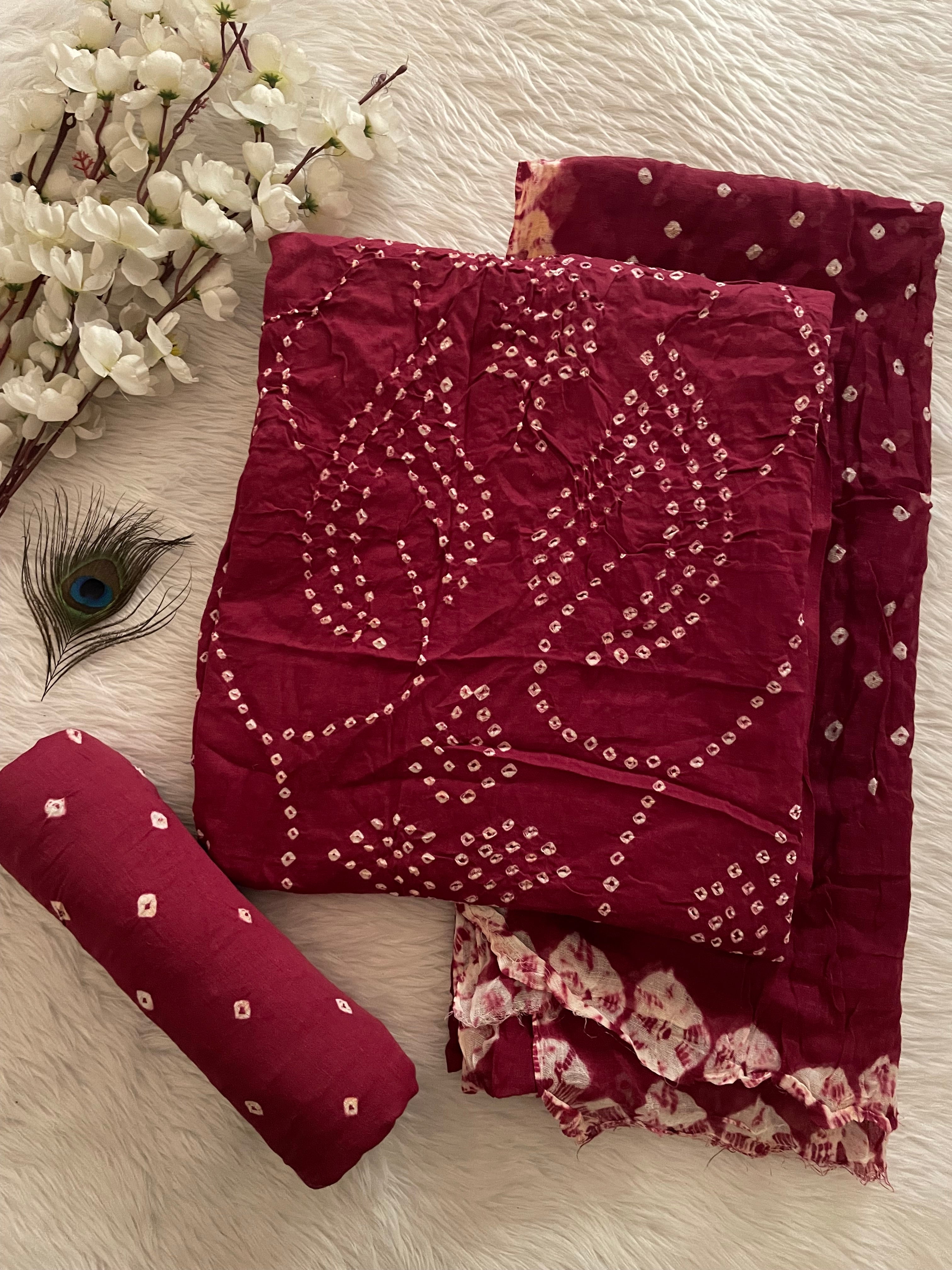 Cotton Satin Self Color Authentic Kutch Bandhani Dress Material (Unstitched)