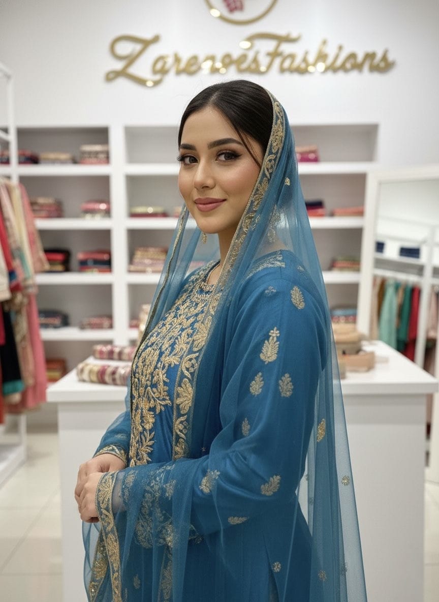 Chinon Silk Sequence Embroidery Work Eid Special Desinger Kurti Pant Dupatta Set (ready to wear)