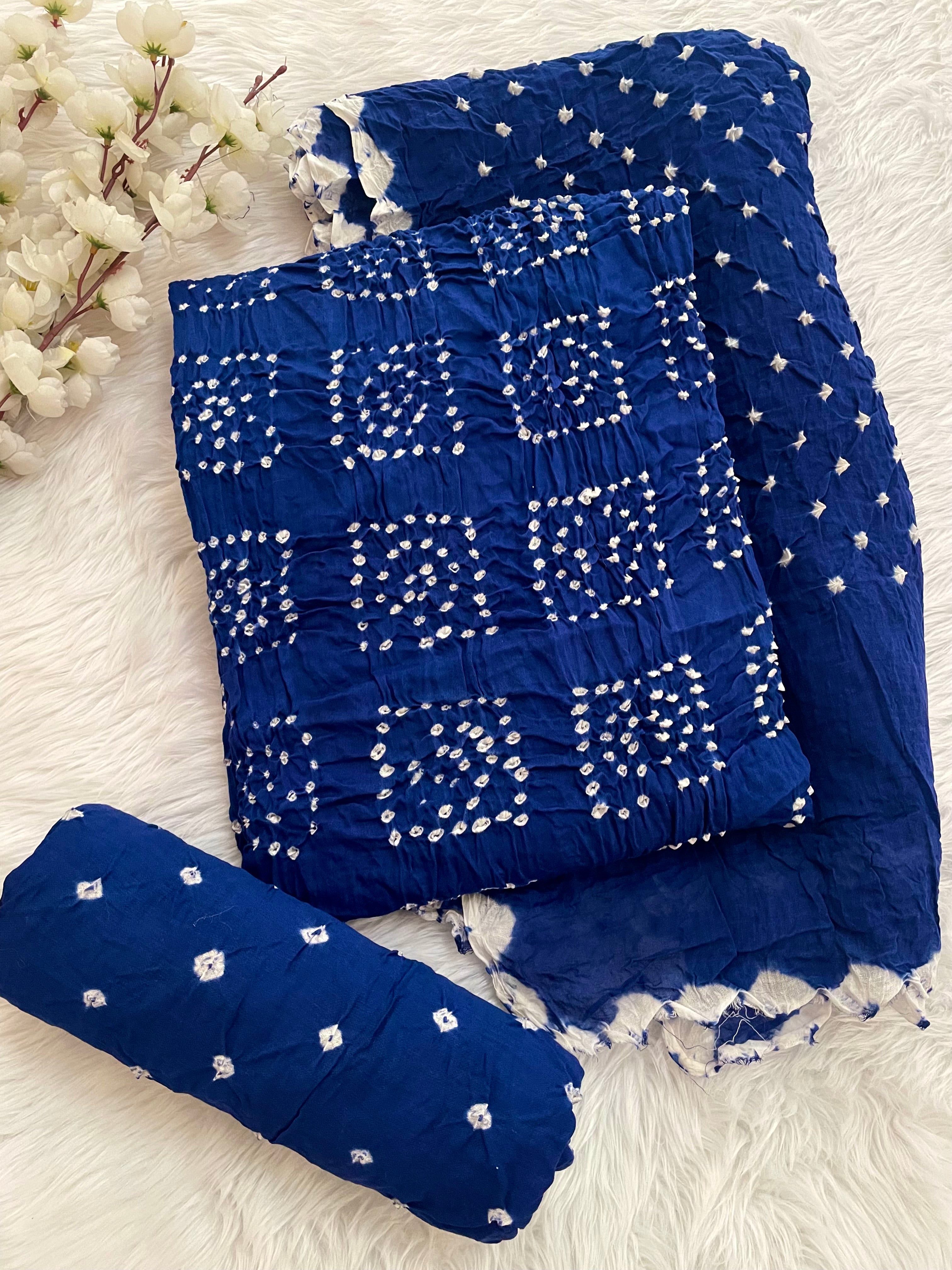 Cotton Satin Square Panel Bandhani Dress Material (Unstitched)
