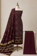 Modal Silk Golden Chex Authentic Handmade 3Pc Unstitched Bandhani Dress Material
