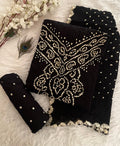 Cotton Satin Barik Bandhej work Black Bandhani Dress Material (Unstitched)