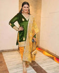 Daman Embroidery Work Winter Special Velvet Kurti Patiyala Pant Dupatta Set (Ready to Wear)