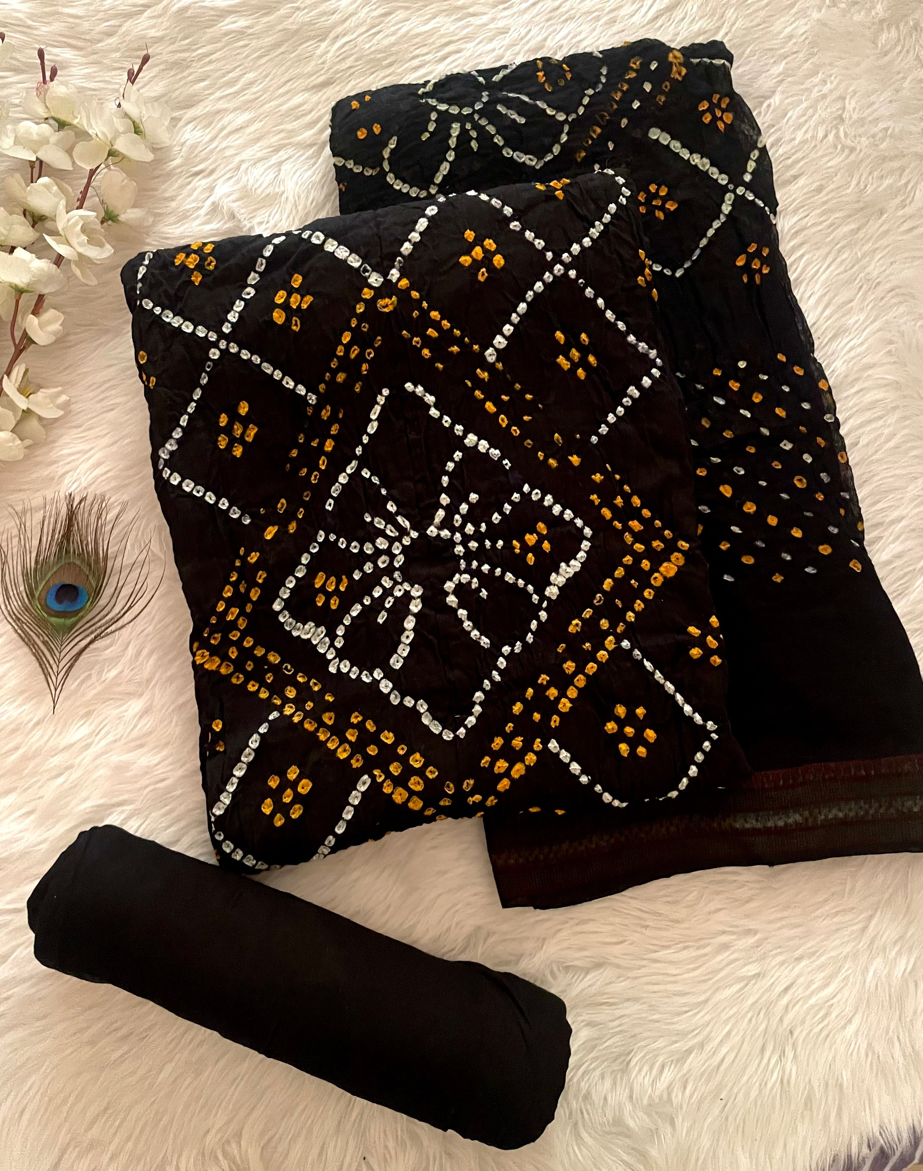 Cotton Satin Multicolor Gulti Original Kutch Bandhani Dress Material (Unstitched)