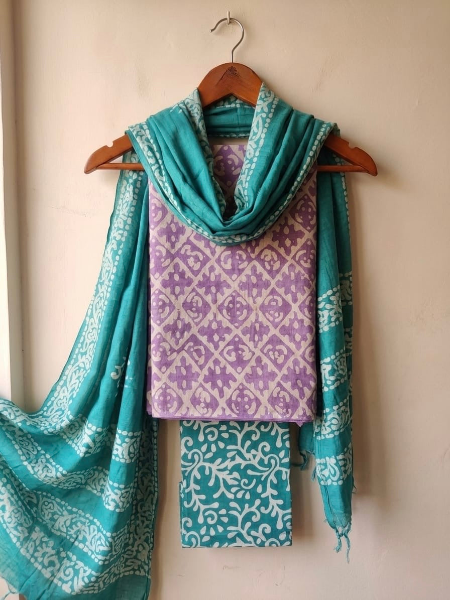 Gadhwal Silk Hand Block Print Batik Dress Material