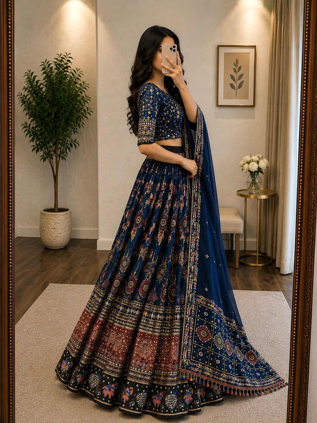 Muslin Digital Print with Mirror Work Navratri Special Designer Chaniya Choli