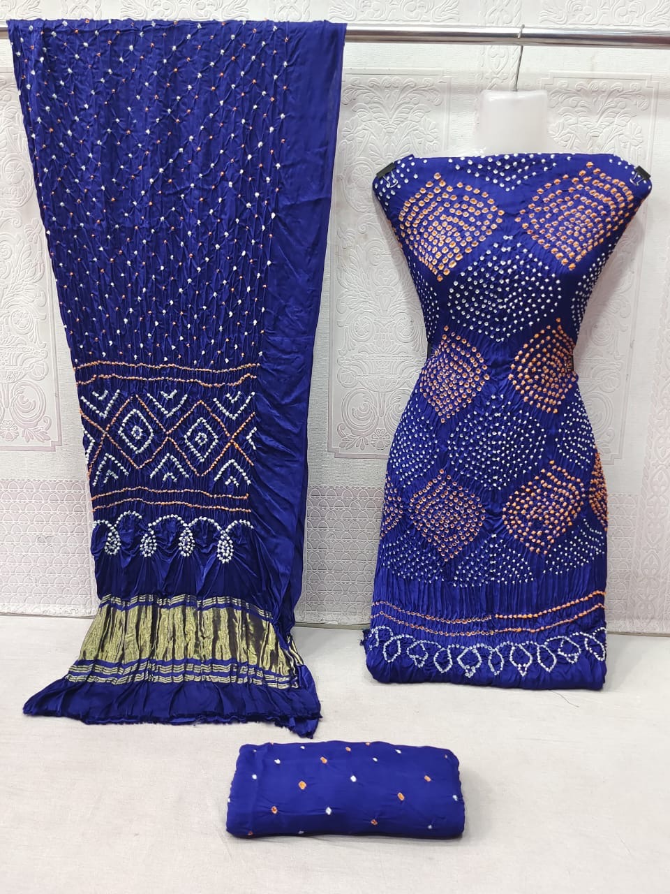 Ethenika Modal Ghazi Silk Original Kutch Hand Crafted Bandhani Dress Material