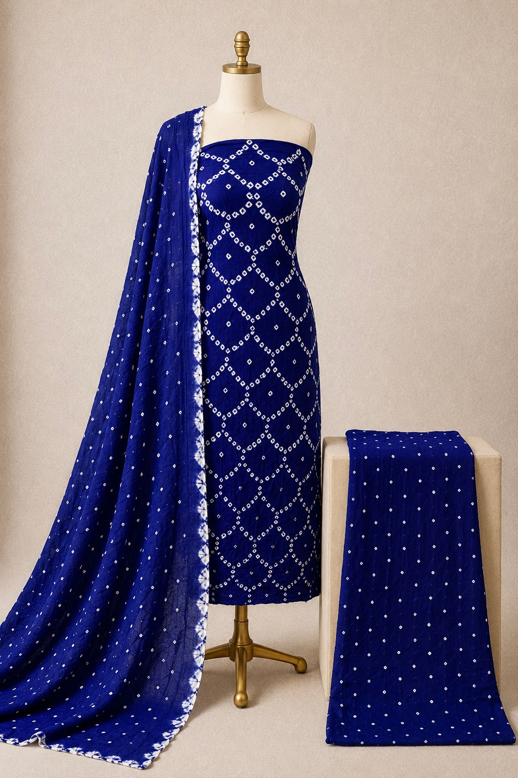 Cotton Self Color Kutch Unstitched Bandhani Dress Material