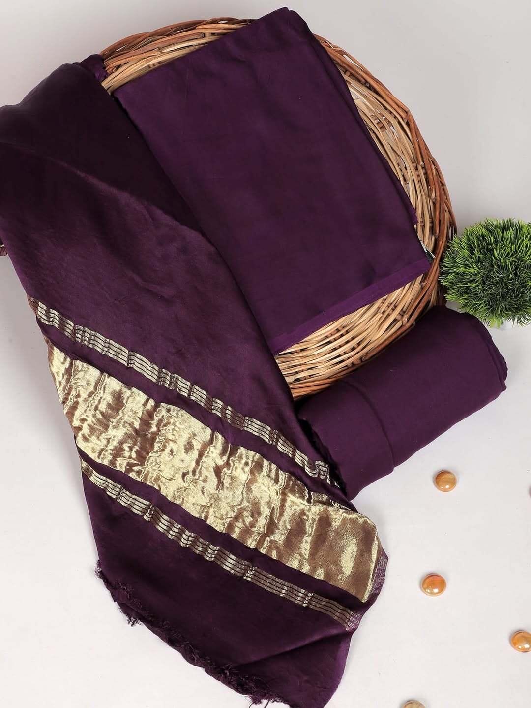 Chanderi Silk Plain Concept Dress Material with Zari Weaving Dupatta (Unstitched)