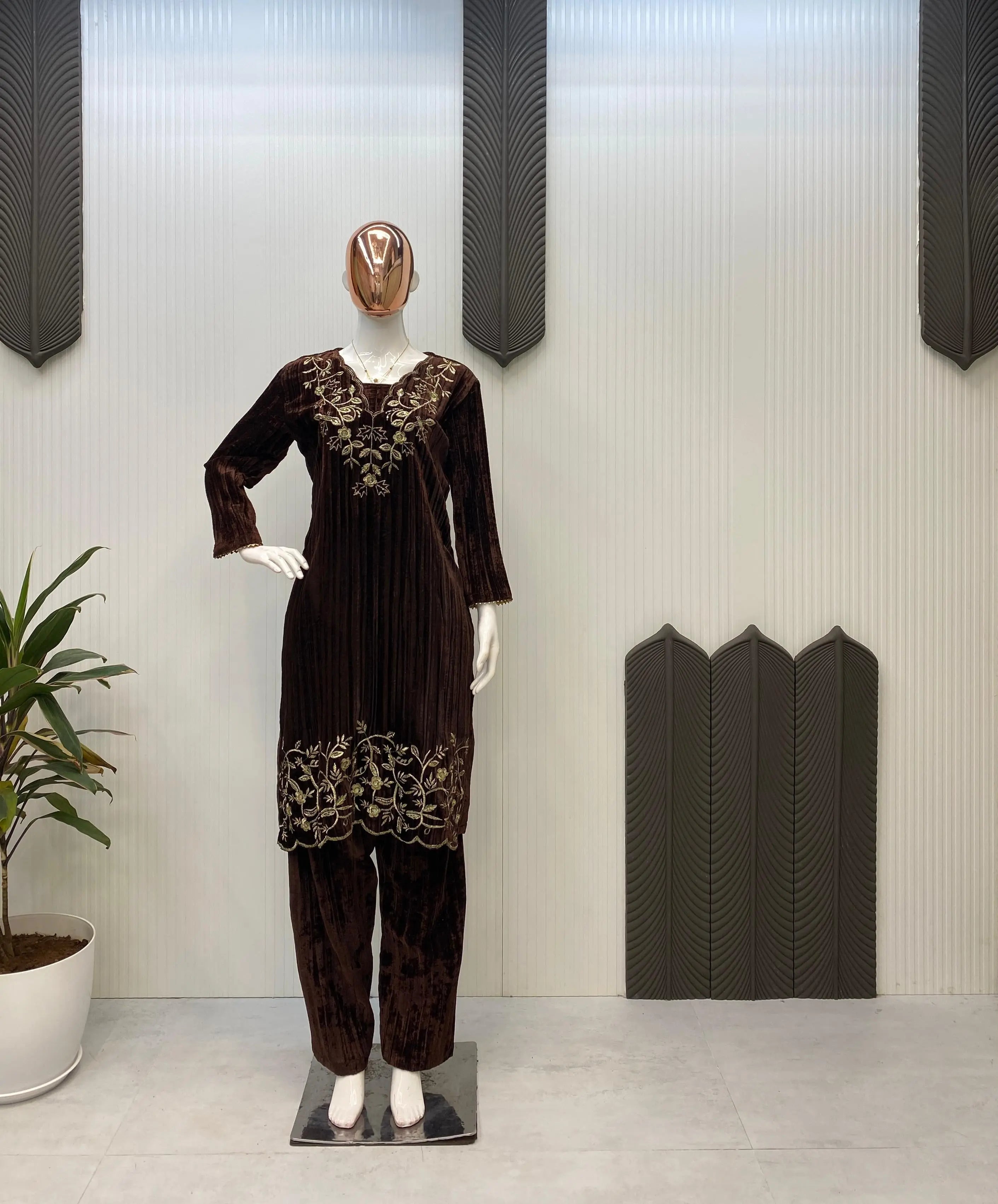 Ethenika Premium Embroidery work Winter Wear Velvet Suit