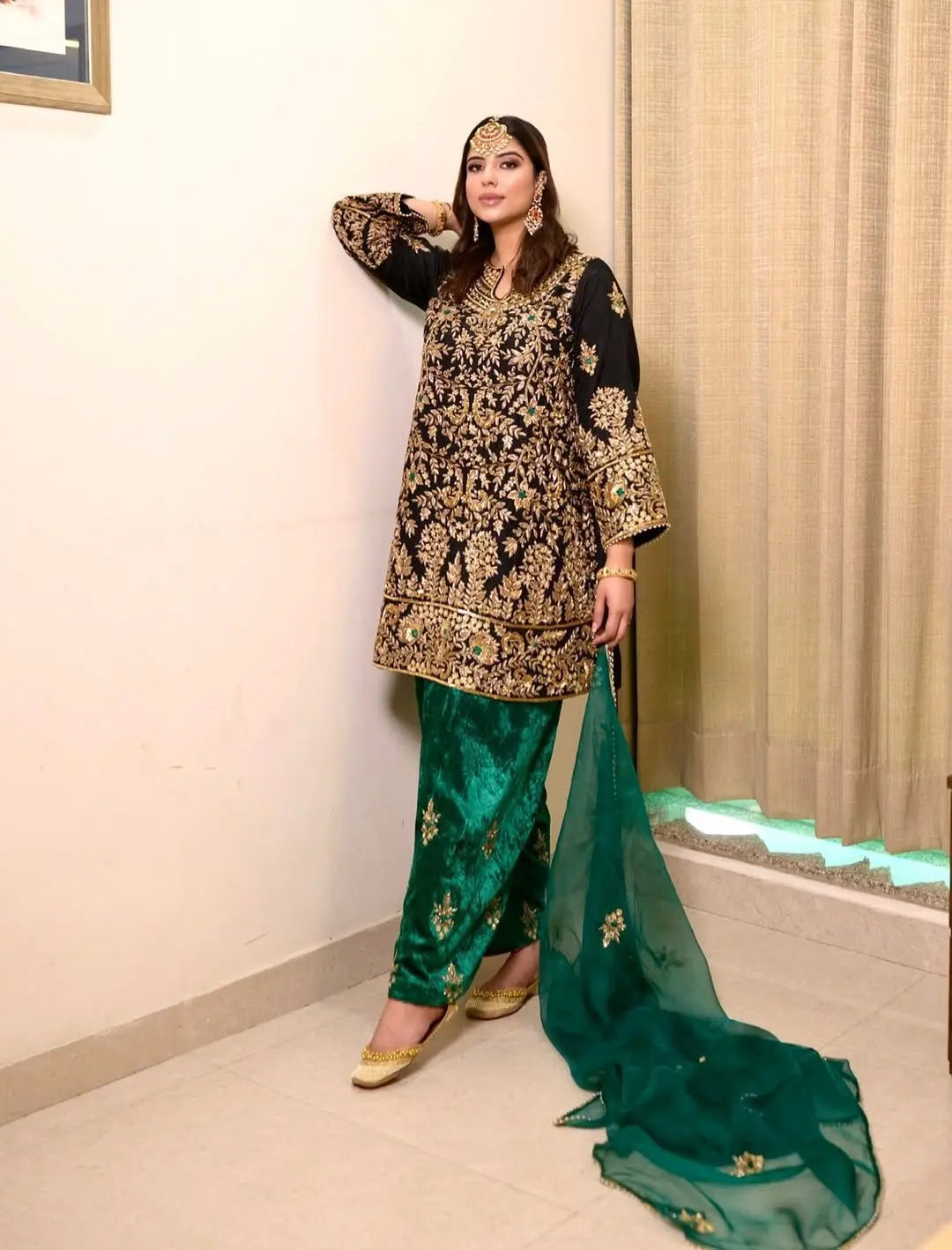 Ethenika Designer Sequence Embroidery Work Velvet Kurti Pant Dupatta Set (Ready To Wear)