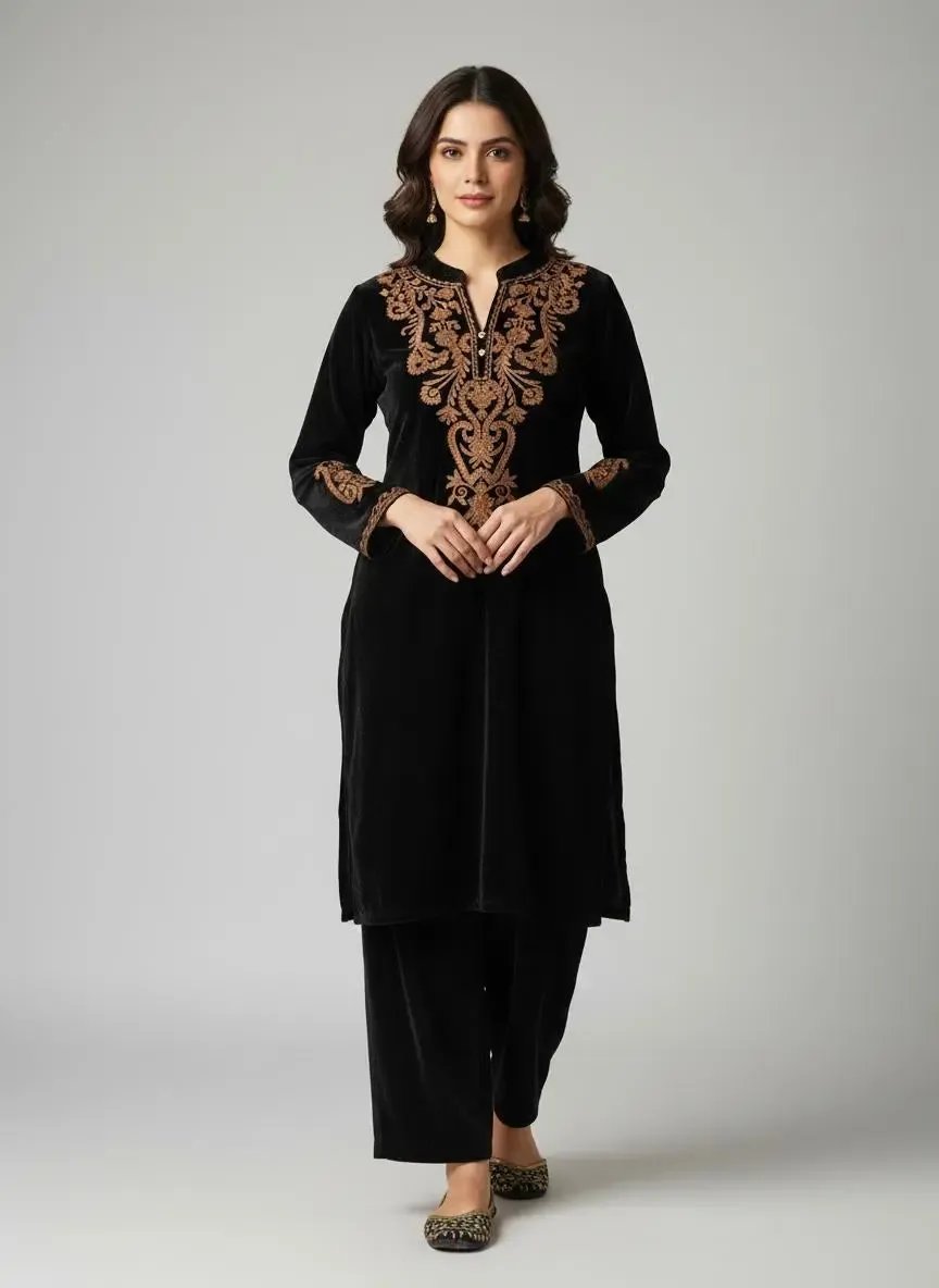 Ethenika Embroidery Work Velvet Cord Set