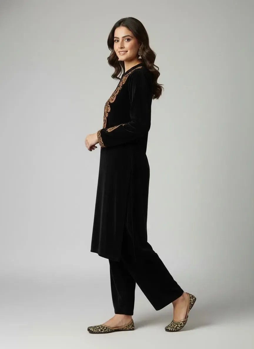 Ethenika Embroidery Work Velvet Cord Set