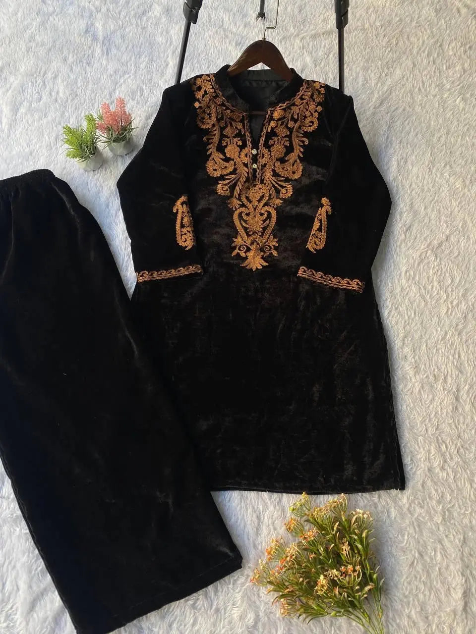 Ethenika Embroidery Work Velvet Cord Set