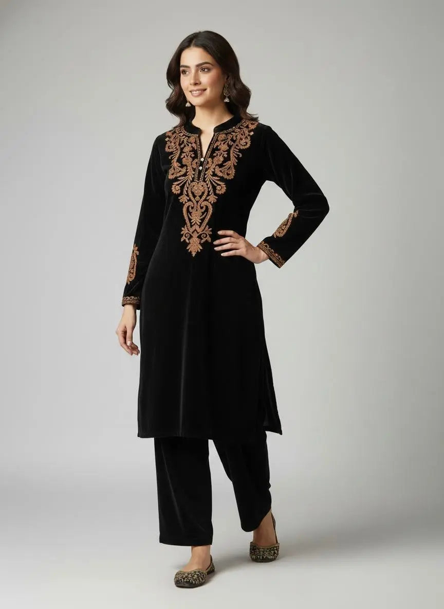 Ethenika Embroidery Work Velvet Cord Set
