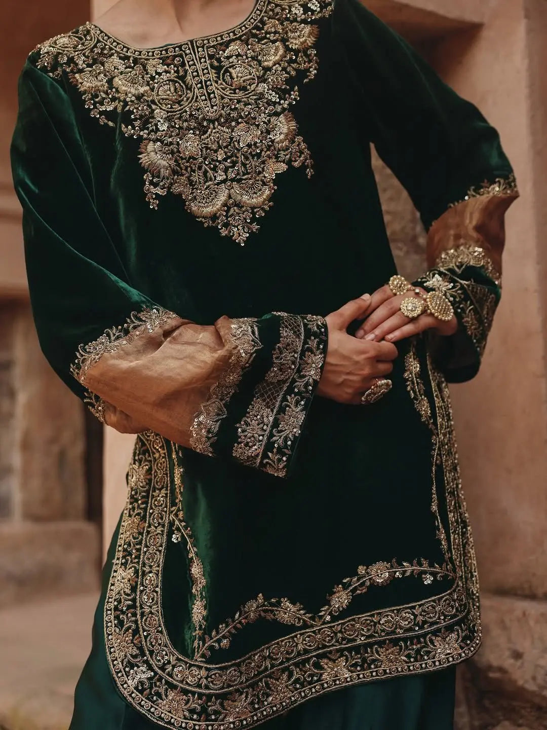 Ethenika Original Sequence Embroidery Work Designer Party Wear Velvet Kurti Pant Dupatta Set (Ready To Wear)