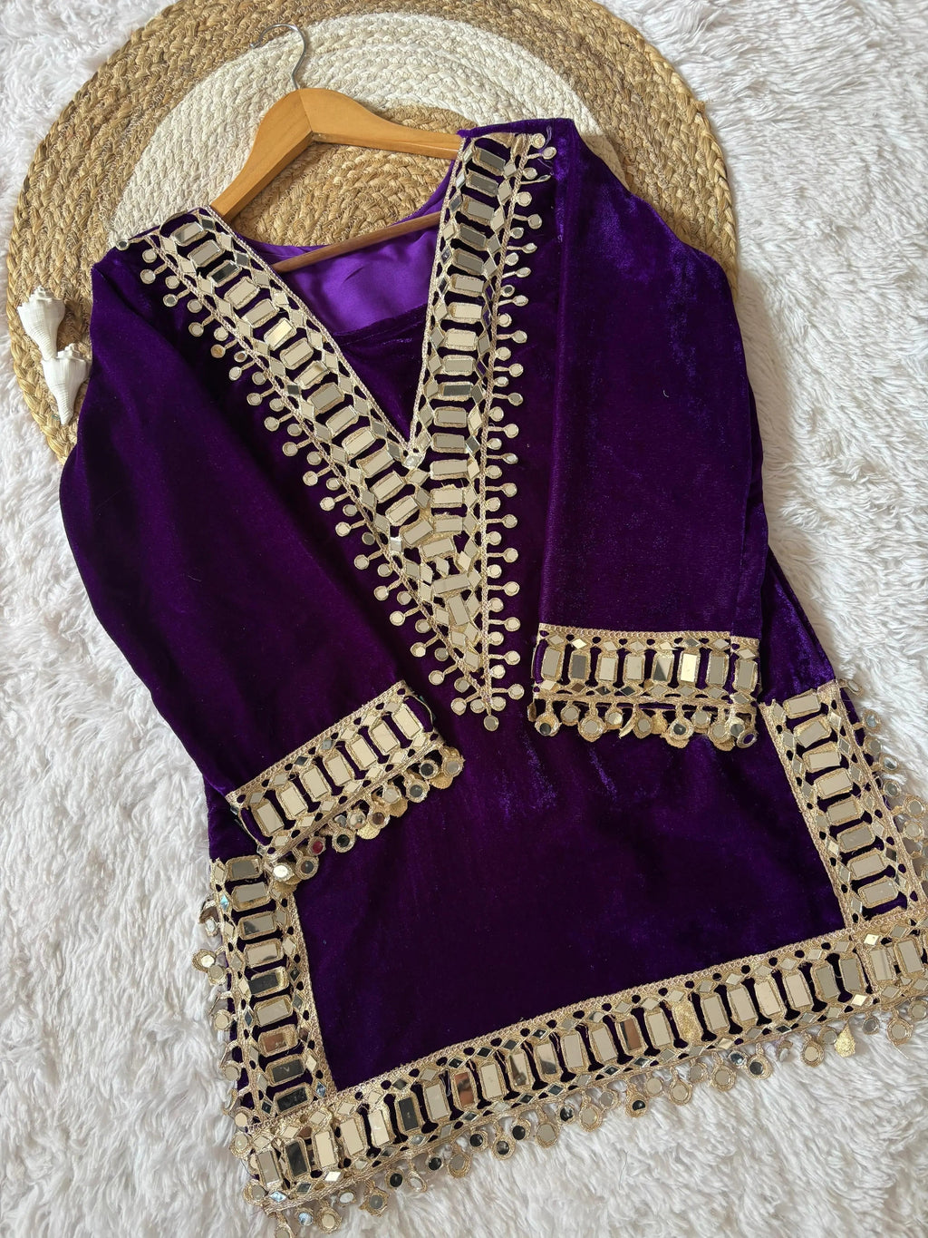 Ethenika Originals Mirror Work Velvet Kurti Palazzo Set