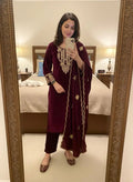 Ethenika Originals Velvet Designer Party Ready Wear Kurti Pant Dupatta Set