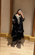 Ethenika Premium Designer Embroidery Work Velvet Kurti Pant Dupatta Set (Ready to Wear)