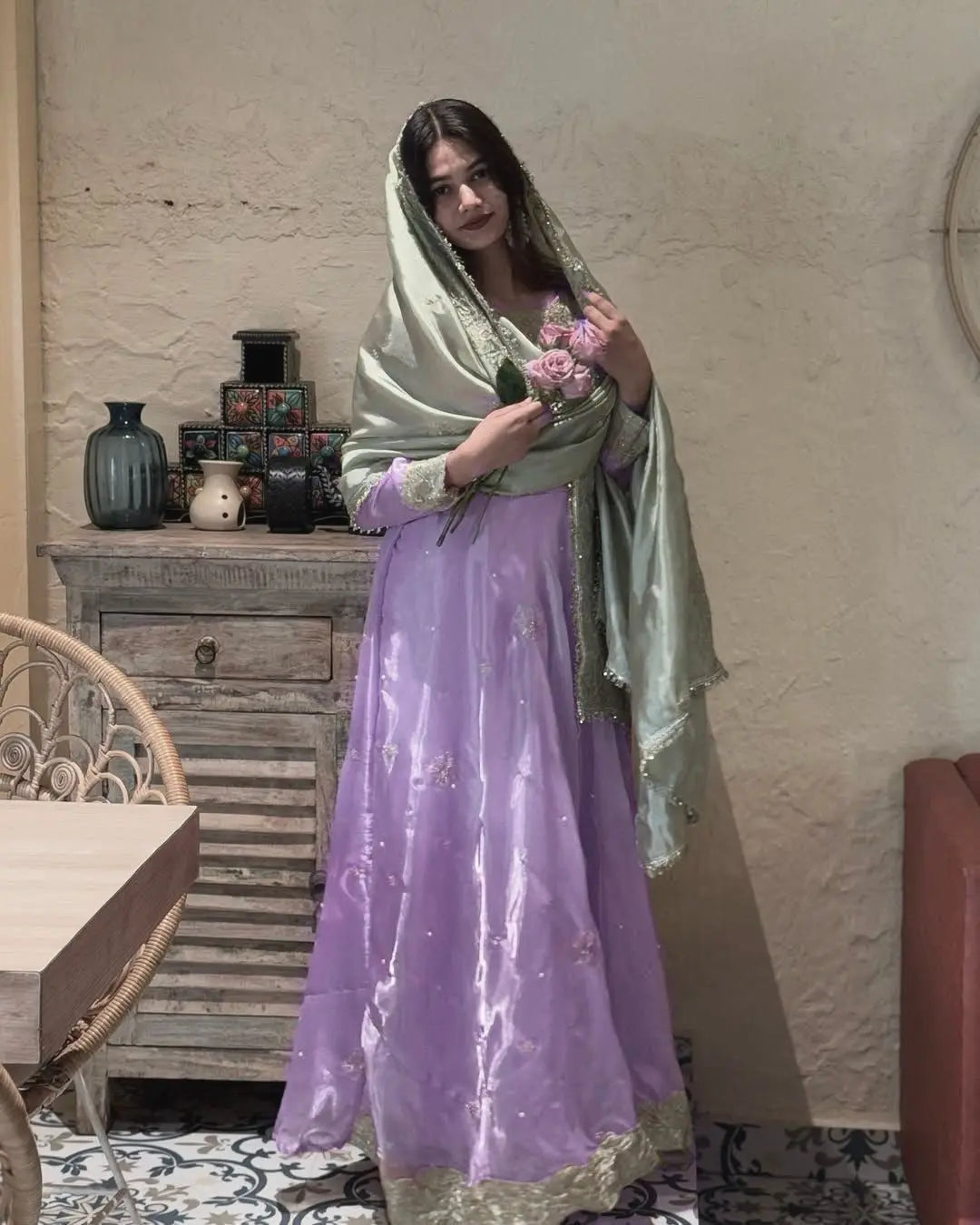 Ethenika Special Sequence Embroidery Moti work Flair Kurti Pant Dupatta Set (Stitched)