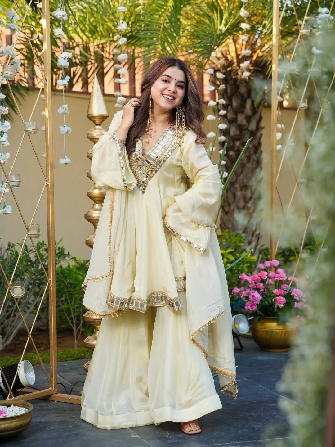 Ethenika Trending Mirror Work Kurti Sharara Dupatta Set