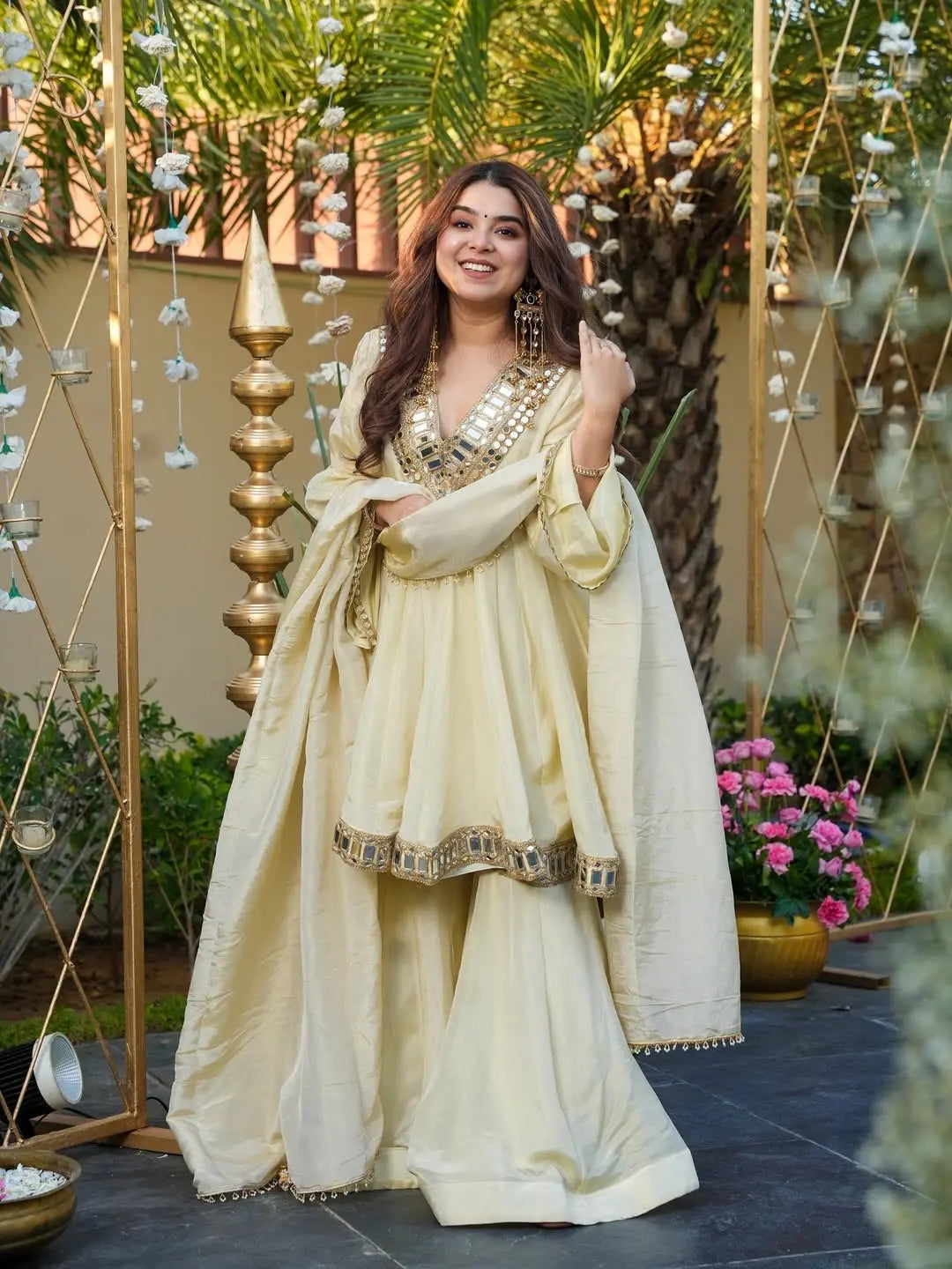 Ethenika Trending Mirror Work Kurti Sharara Dupatta Set