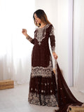 Premium Faux Georgette Embroidery with Moti Work Designer Kurti Sharara Dupatta Set (Ready to Wear)