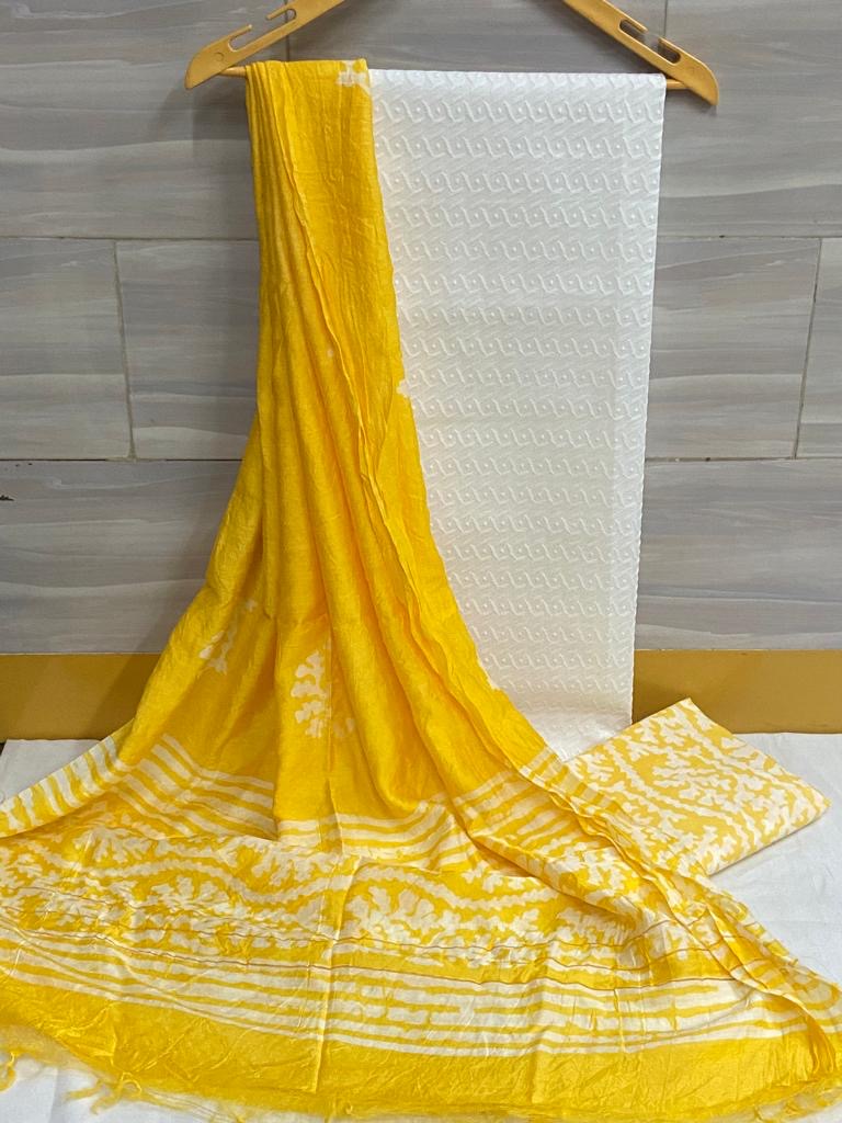 Chikankari Work Cotton Dress Material with Batik Print Salwar and dupatta (Unstitched)