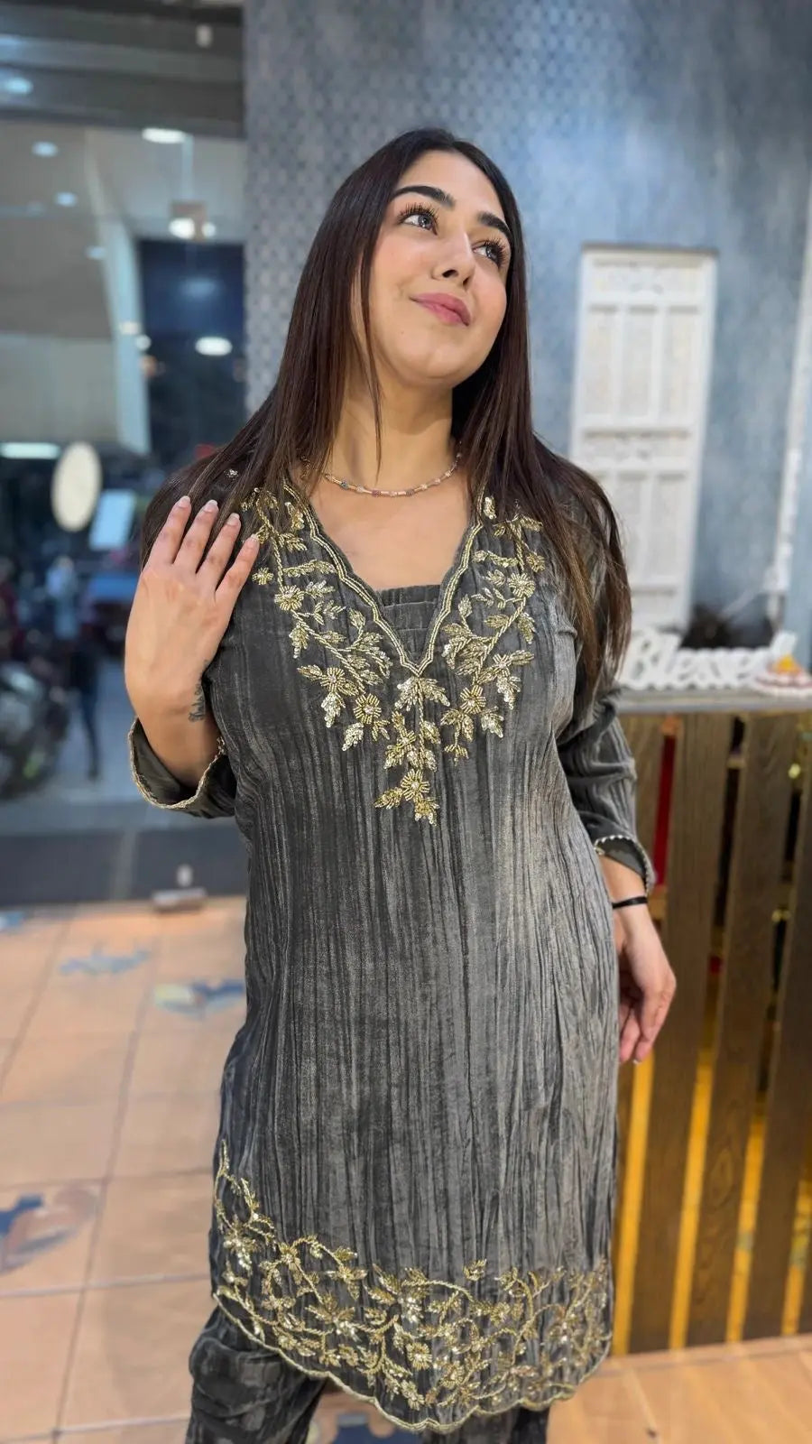 Ethenika Premium Embroidery work Winter Wear Velvet Suit