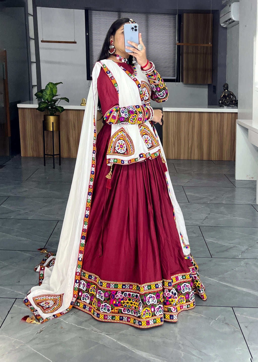 Rayon Cotton Kutchi Gamthi Work Ready Wear Navratri Special Chaniya Choli