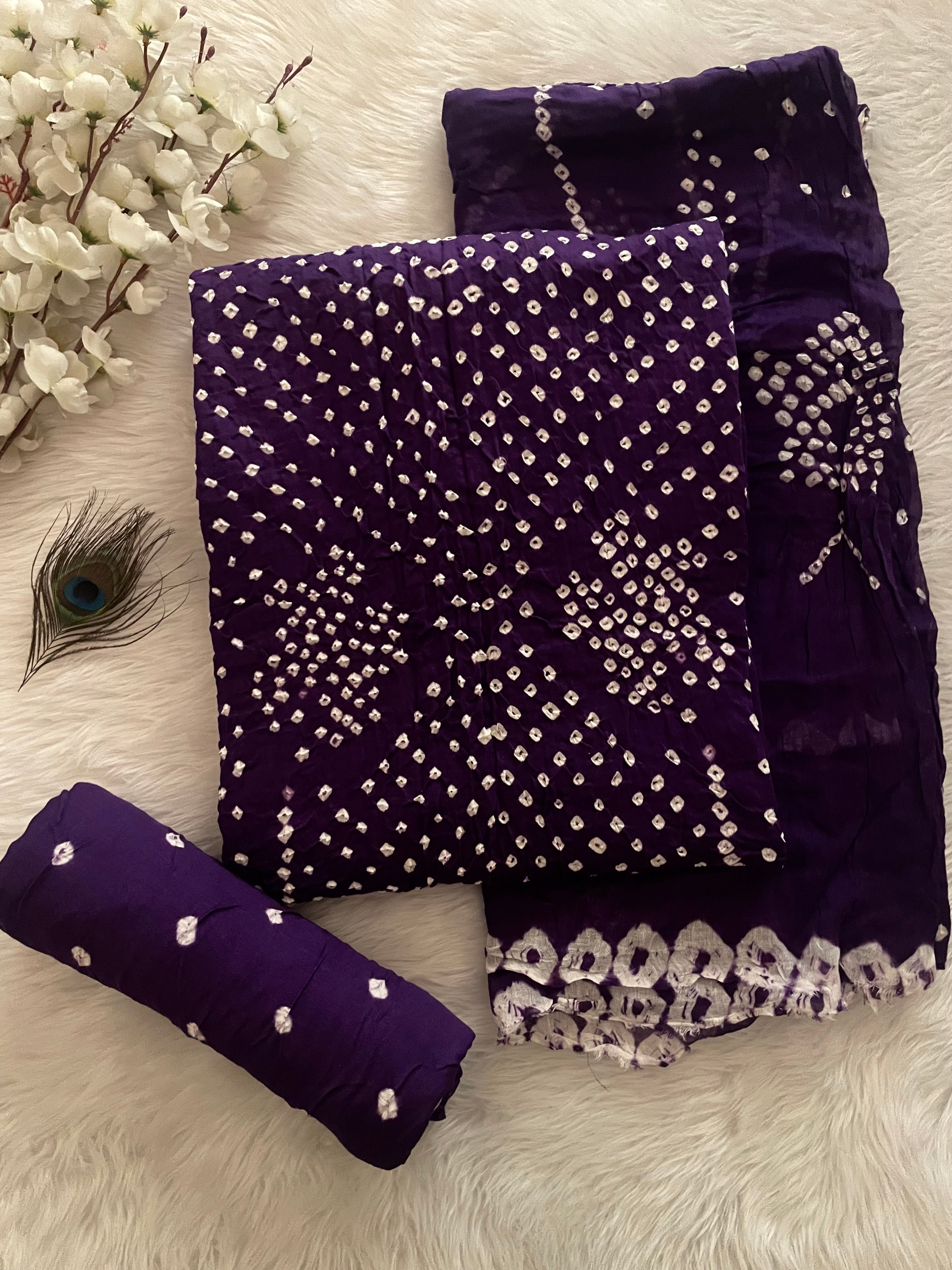 Cotton Satin Self Color Kutch Bandhani Dress Material (Unstitched)
