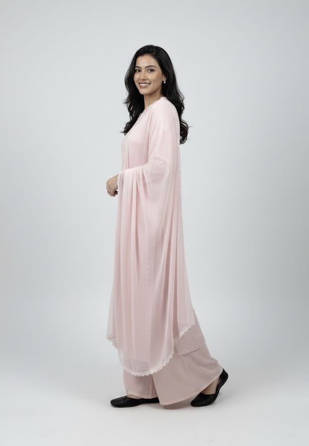 Faux Georgette Chikankari Kurti Palazzo Set