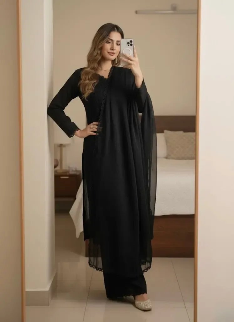 Faux Georgette Chikankari Kurti Palazzo Set