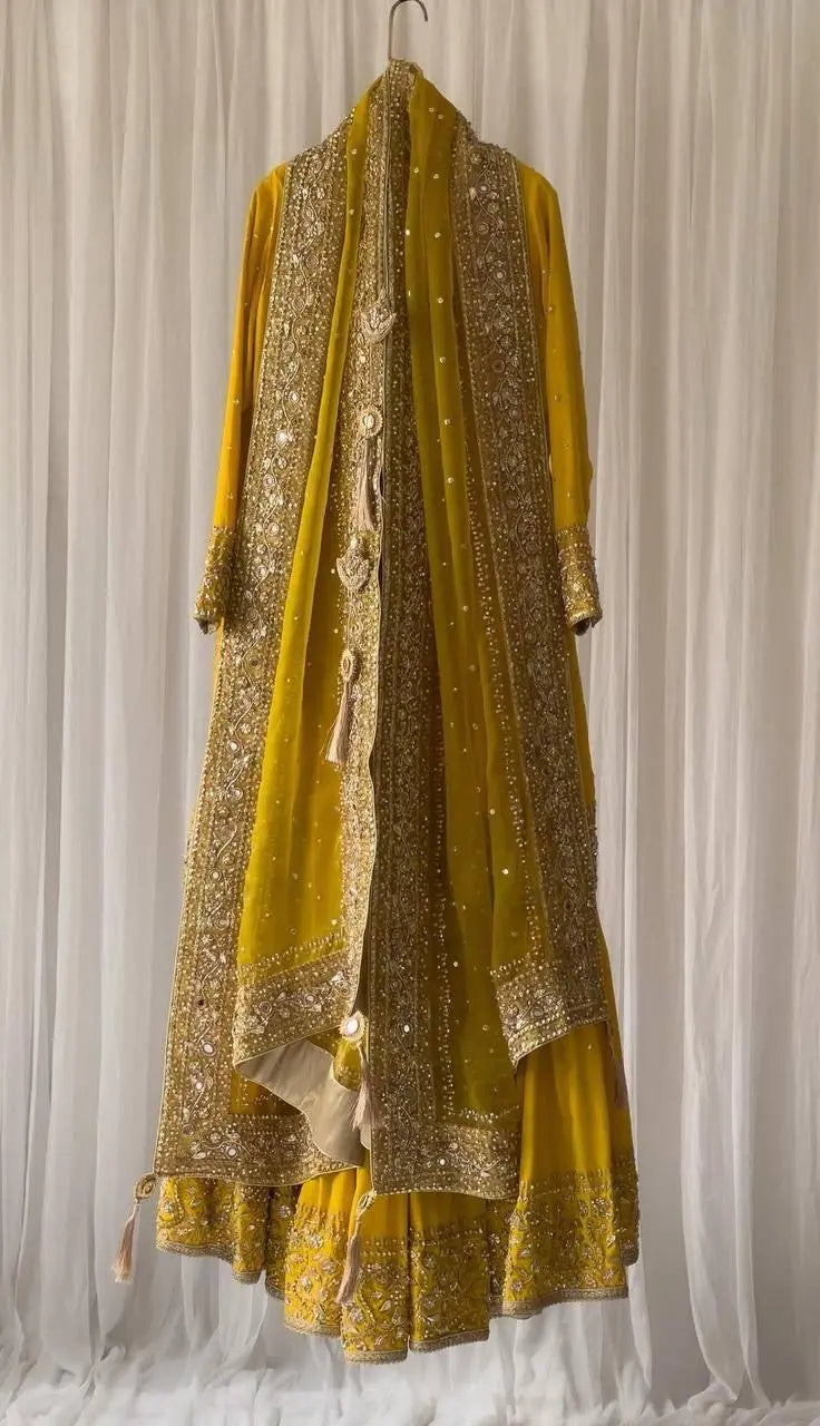 Faux Georgette Haldi Ceremony Dress (Ready to Wear)