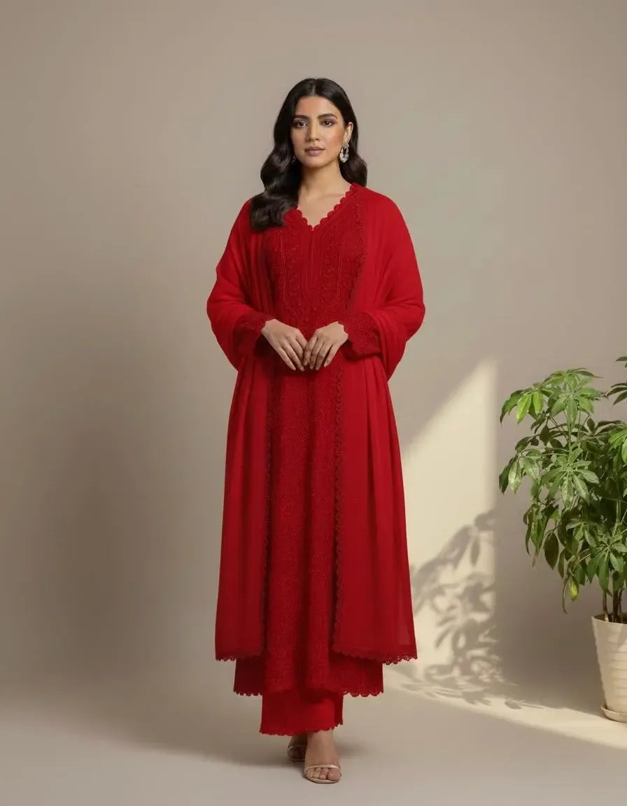 Faux Georgette Ready Wear Chikankari Kurti Pallazo Set