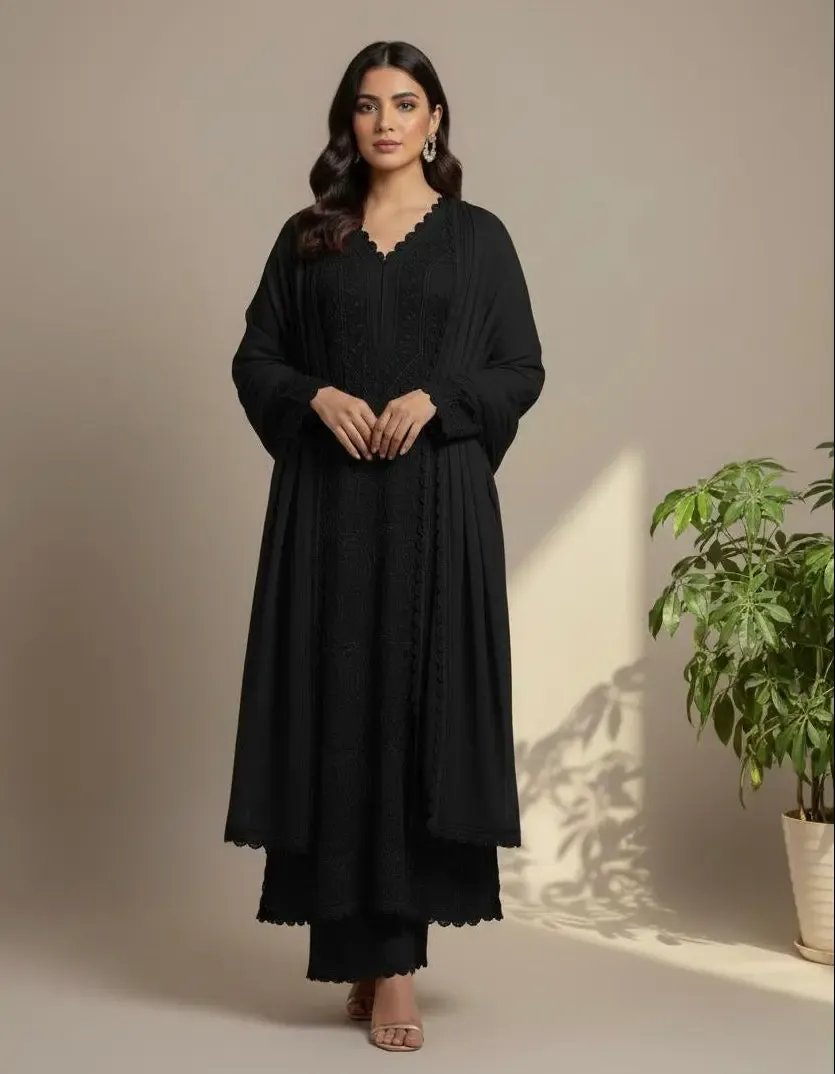 Faux Georgette Ready Wear Chikankari Kurti Pallazo Set