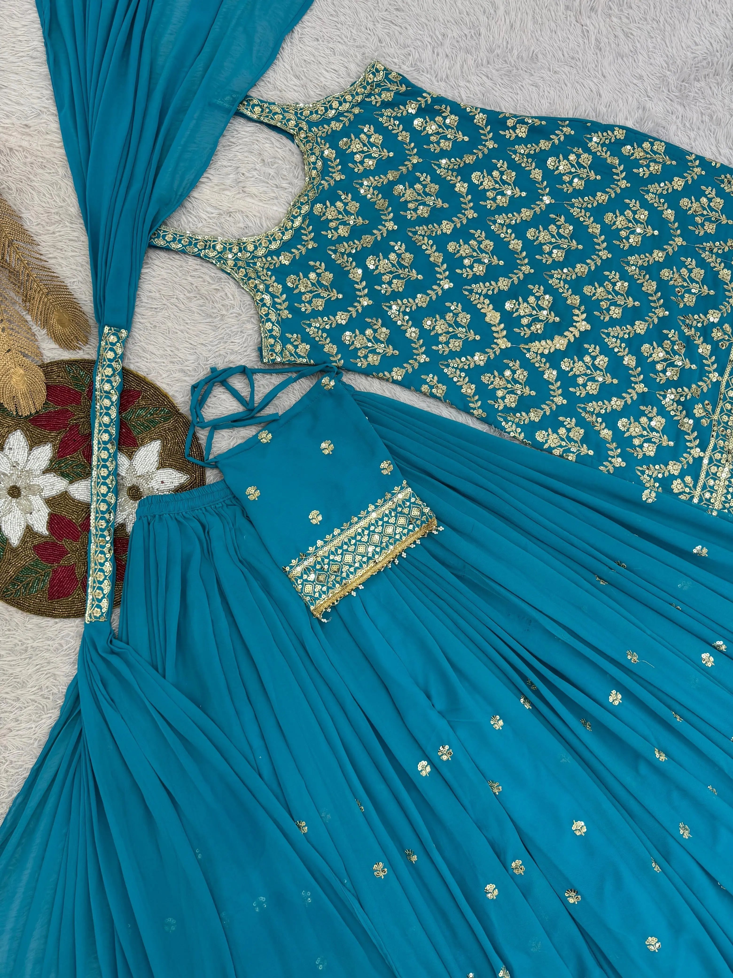 Faux Georgette Sequence Embroidery Work Sleeveless Kurti Sharara Dupatta with Bag Set(Ready to Wear)