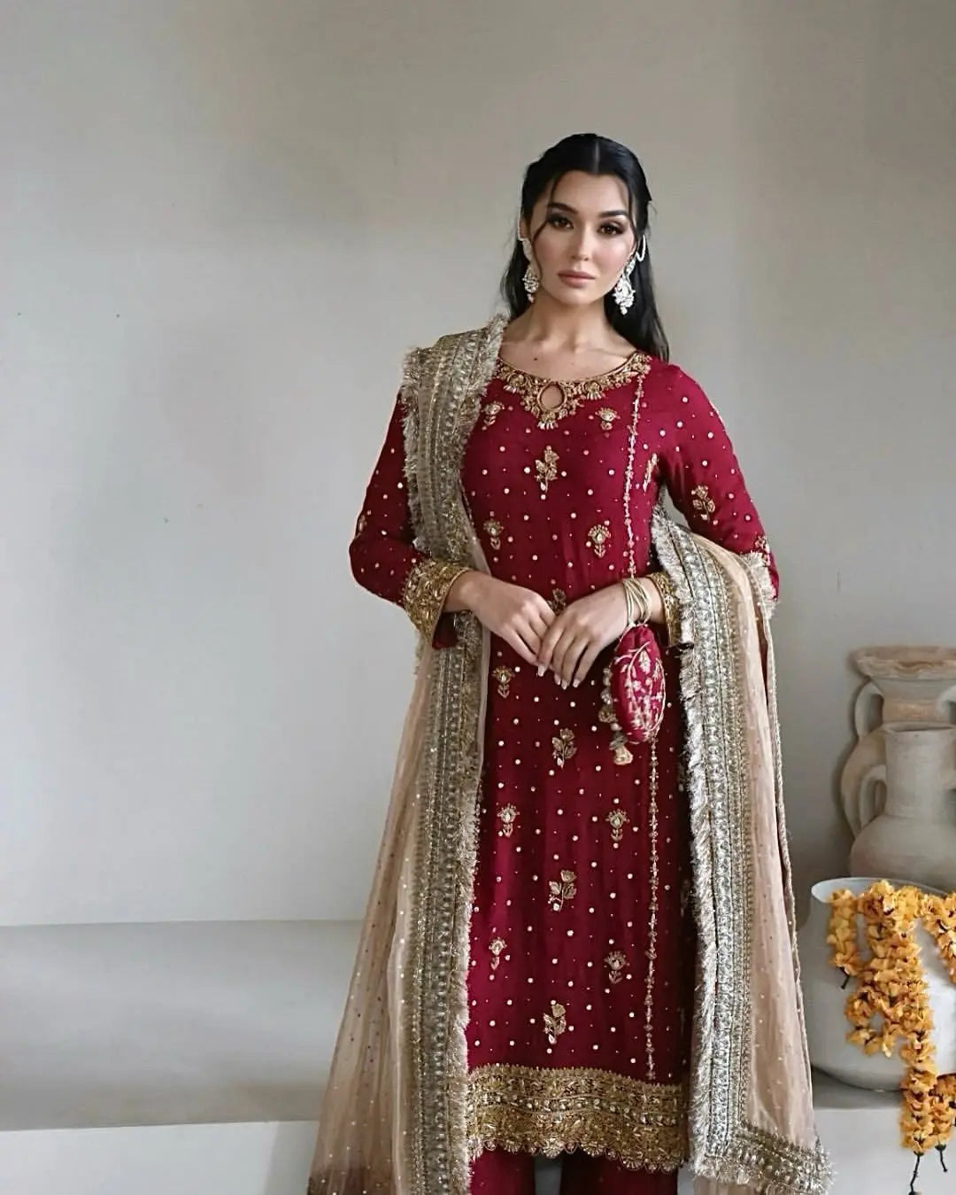 Faux Georgette Sequence Moti Work Eid Special Dress for women (Stitched)