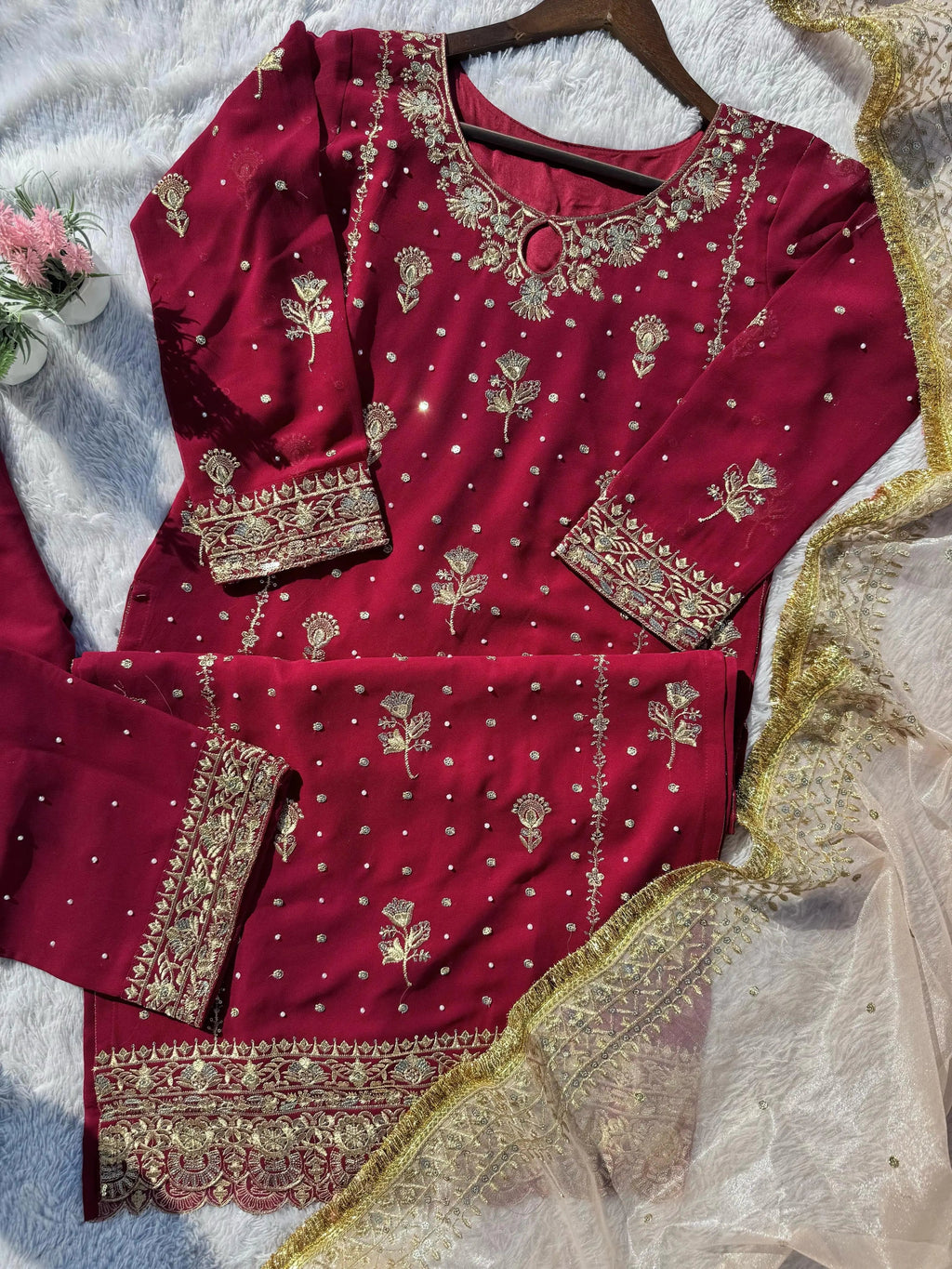 Faux Georgette Sequence Moti Work Eid Special Dress for women (Stitched)