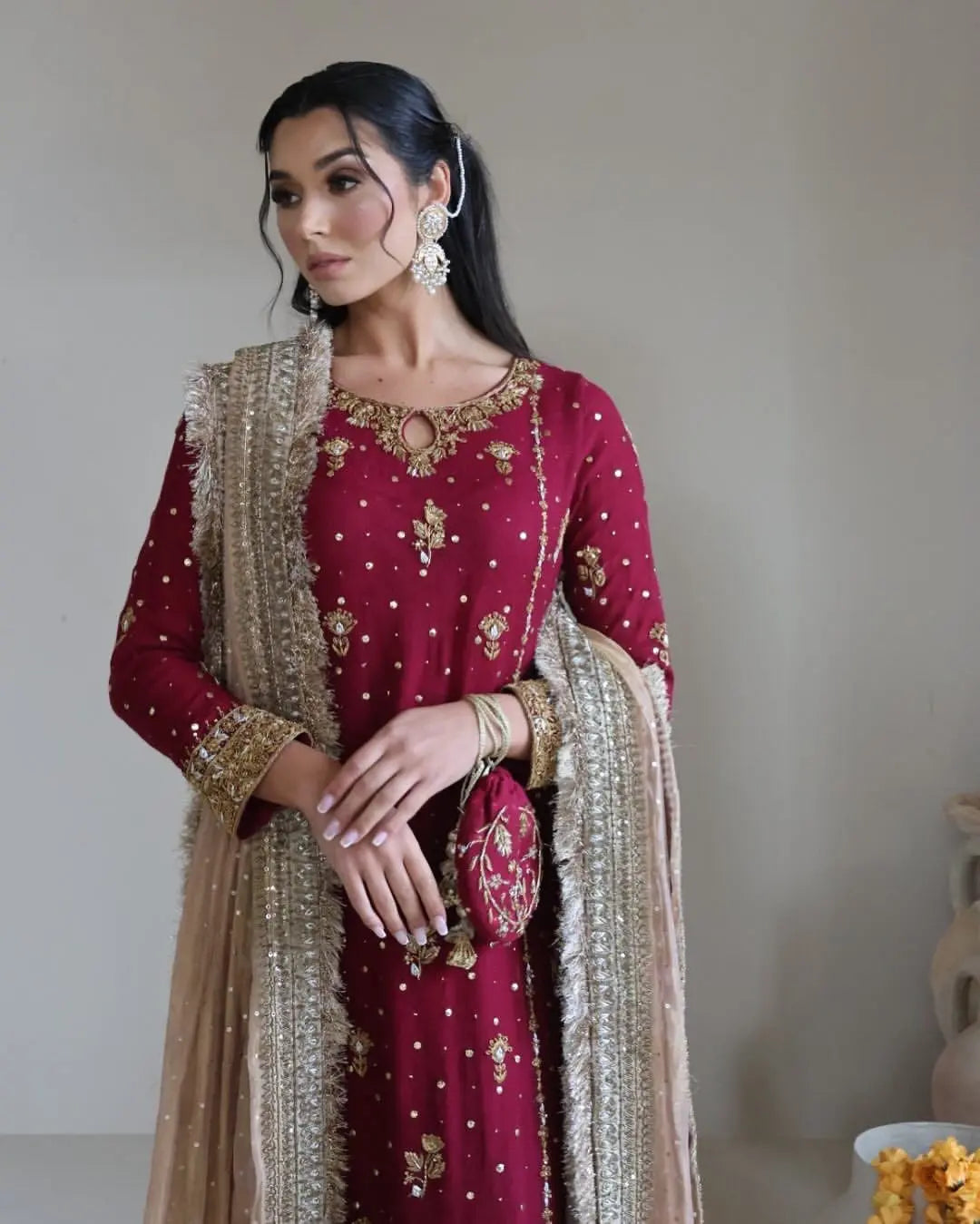 Faux Georgette Sequence Moti Work Eid Special Dress for women (Stitched)